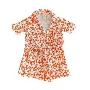 DVF baby gap oranges and white floral print side tie romper in size 4